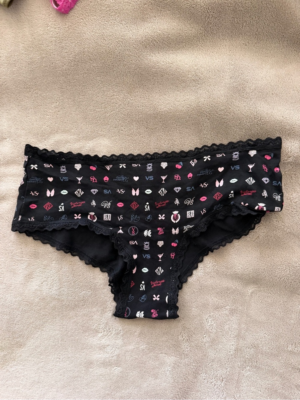 Stylish Black Logo-Print cheeky/hipster panties, size M